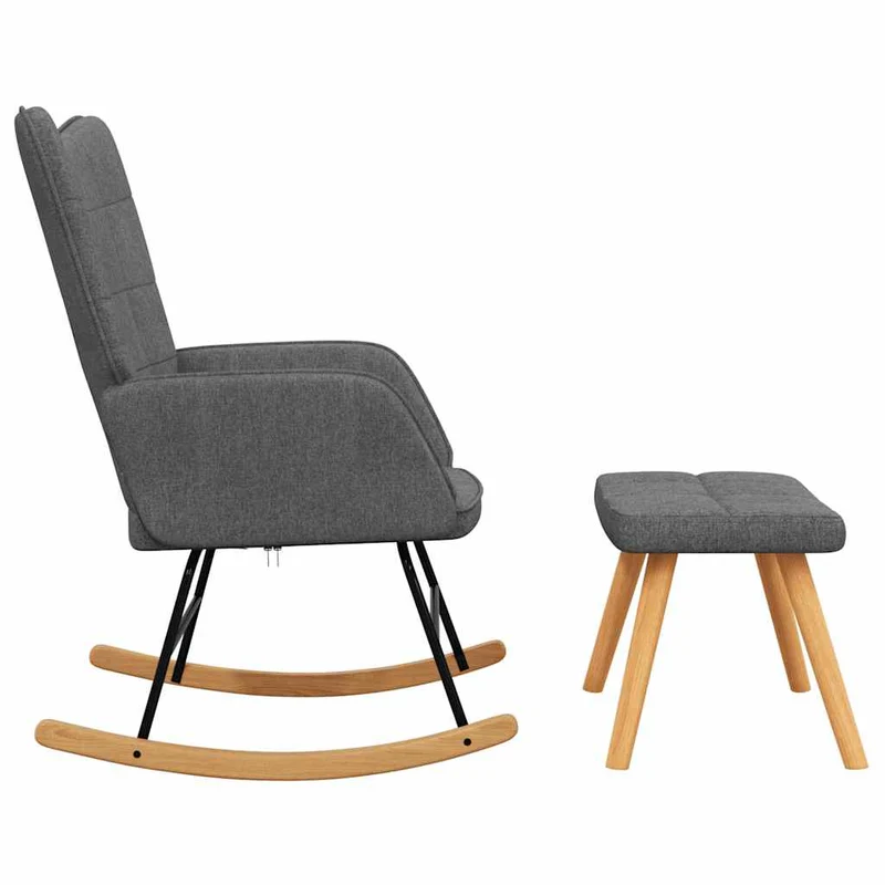 Fauteuil à bascule d'allaitement rembourré relax pour salon avec repose-pieds en tissu gris foncé DEC028876
