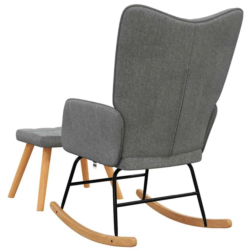 Fauteuil à bascule d'allaitement rembourré relax pour salon avec repose-pieds en tissu gris foncé DEC028876
