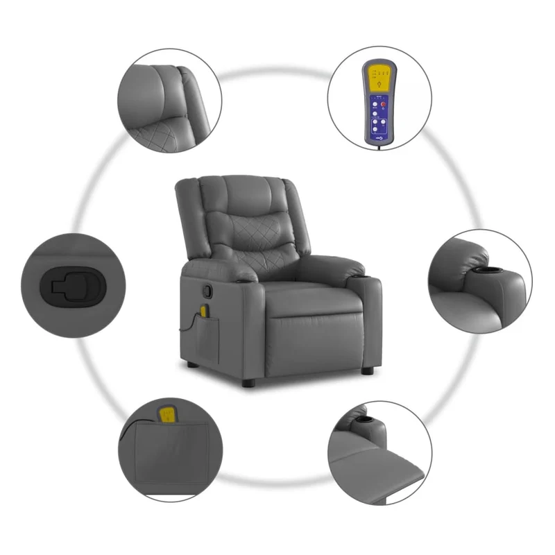 Fauteuil de relaxation TV fonction massage inclinable 6 points de massage en PVC gris DEC026975