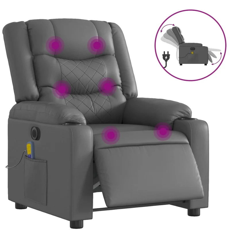 Fauteuil de relaxation TV fonction massage inclinable électrique 6 points de massage en PVC gris DEC027173