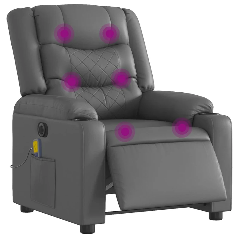 Fauteuil de relaxation TV fonction massage inclinable électrique 6 points de massage en PVC gris DEC027173