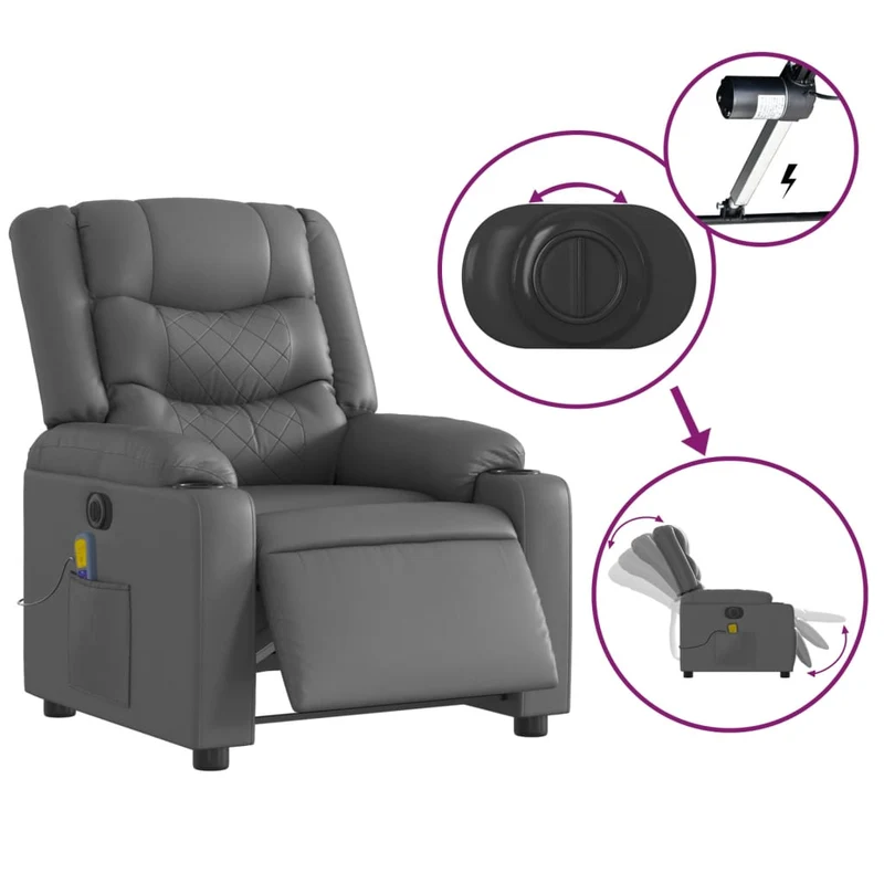 Fauteuil de relaxation TV fonction massage inclinable électrique 6 points de massage en PVC gris DEC027173