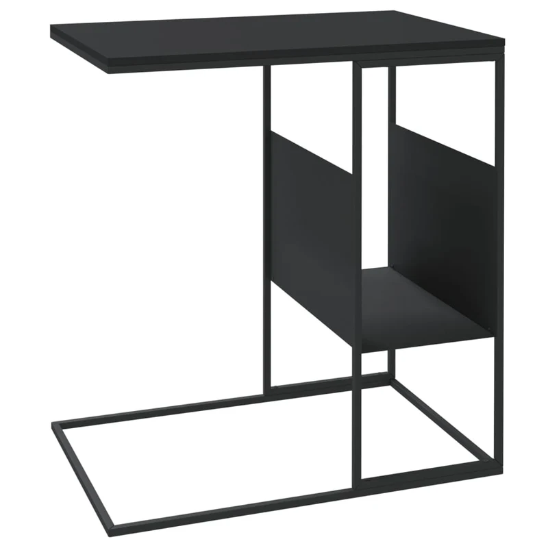 Table d'appoint en forme de C 55 x 36 x 59,5 cm bois d'ingénierie noir et fer DEC040296