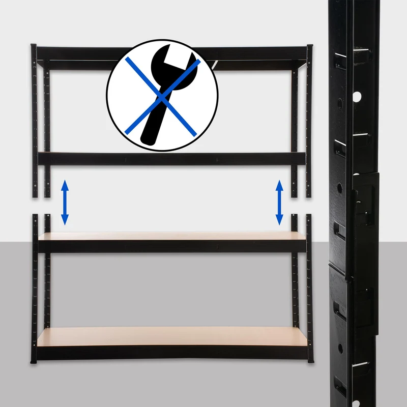 Étagère de stockage charge lourde 160x180x60 cm métal galvanisée noir avec 4 niveaux réglables capacité 350 kg par niveau 10_0009025