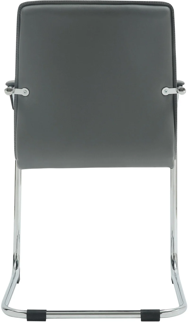 Chaise visiteur de bureau avec accoudoirs rembourrée en simili cuir gris avec piètement luge métallique 10_0008306