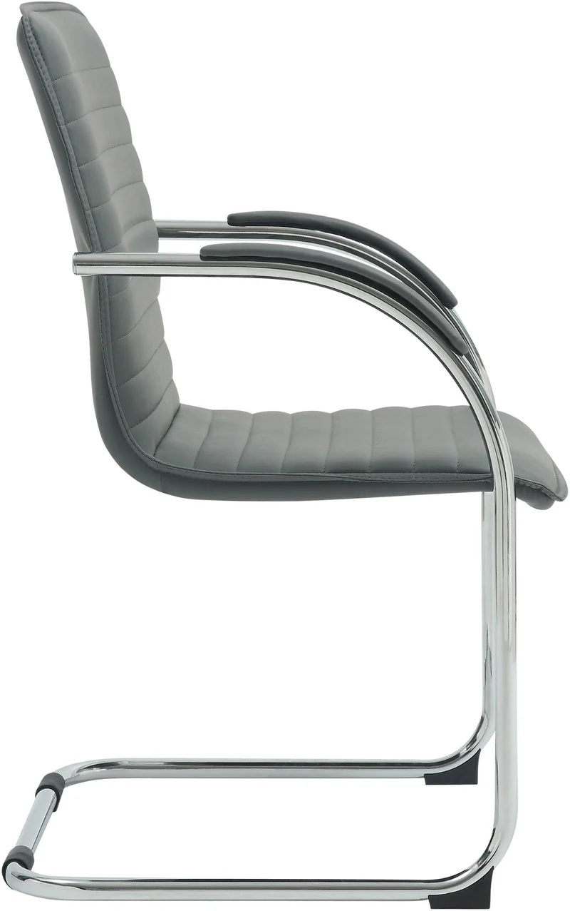 Chaise visiteur de bureau avec accoudoirs rembourrée en simili cuir gris avec piètement luge métallique 10_0008306