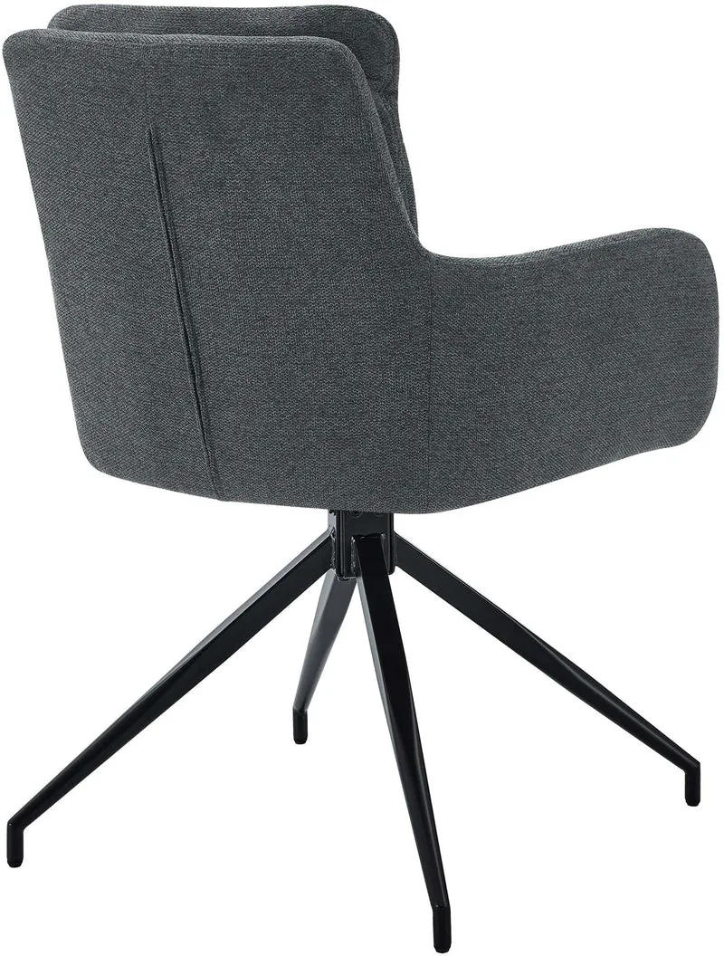 Lot de 2 chaises de salle à manger fauteuils pivotants 180° en tissu gris foncé avec accoudoirs et piètement métal 10_0007699