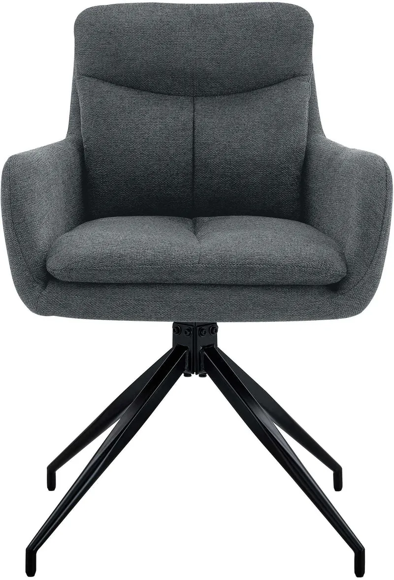 Lot de 2 chaises de salle à manger fauteuils pivotants 180° en tissu gris foncé avec accoudoirs et piètement métal 10_0007699