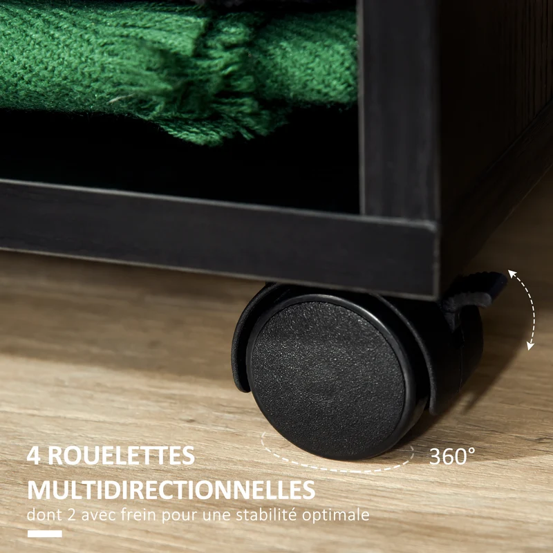 Armoire penderie 60 x 40 x 128 cm avec étagère 2 niches roulettes à frein moderne épuré en panneaux de particules noir 21_0001430