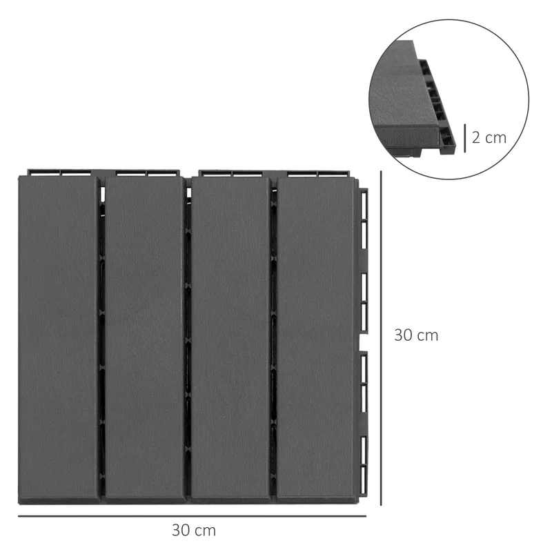 Lot de 18 dalles de terrasse caillebotis emboîtables 30 x 30 x 2 cm antidérapantes entretien facile épuré en PP noir 21_0004010