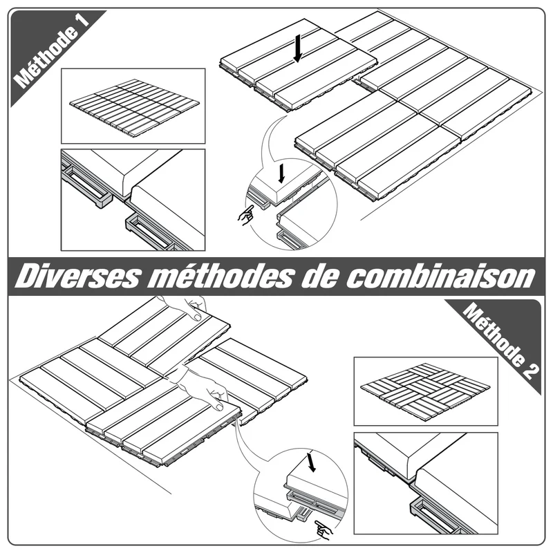Lot de 18 dalles de terrasse caillebotis emboîtables 30 x 30 x 2 cm antidérapantes entretien facile épuré en PP noir 21_0004010