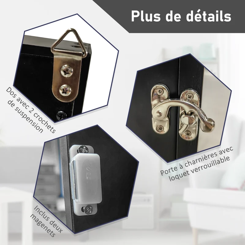 Cadre vitrine maillot 60 x 6,5 x 80 cm verrou magnétique doublure feutre salon style contemporain moderne en bois noir 21_0006963