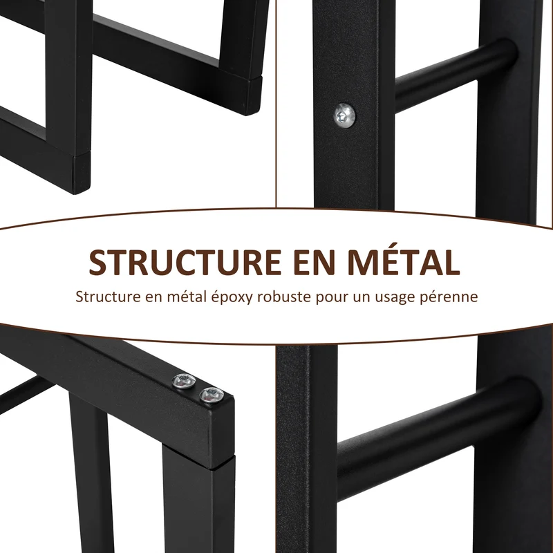 Range bûches étagère porte bois 60 x 25 x 100 cm stable charge max 100 kg contemporain design extérieur en métal noir 21_0001106