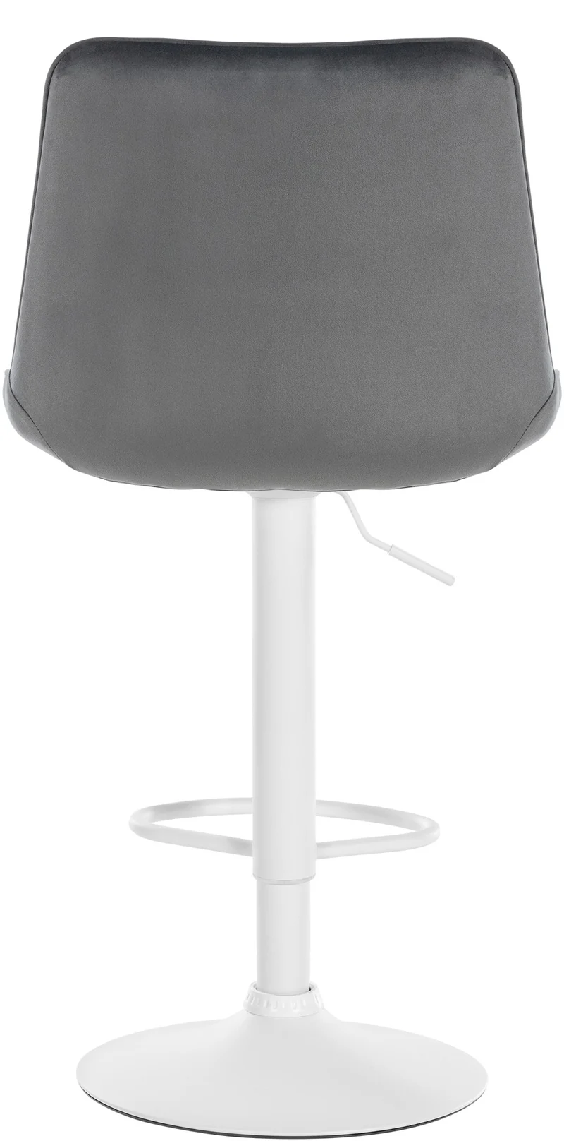 Tabouret de bar x1 réglable en hauteur pivotant à 360° assise en velours gris foncé couture verticale pied métal blanc 10_0006466