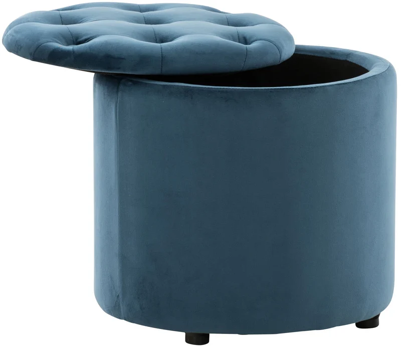 Pouf tabouret coffre avec espace de rangement en tissu velours bleu 42x44cm TABO10081