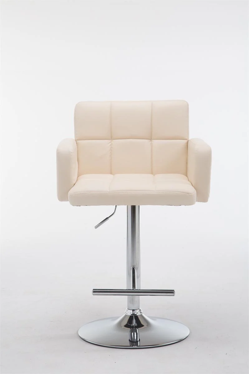 Tabouret de bar x1 avec accoudoirs et dossier confortable en synthétique crème pieds métal chromé TDB10781