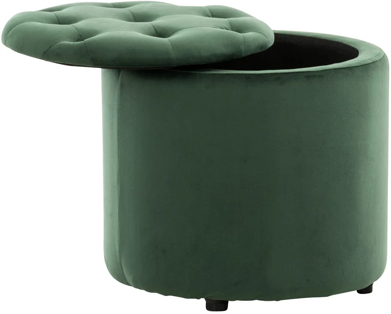 Pouf tabouret coffre avec espace de rangement en tissu velours vert 42 x 44cm TABO10077