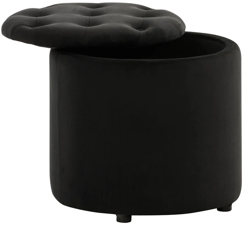 Pouf tabouret coffre avec espace de rangement en tissu velours noir 42x44cm TABO10082