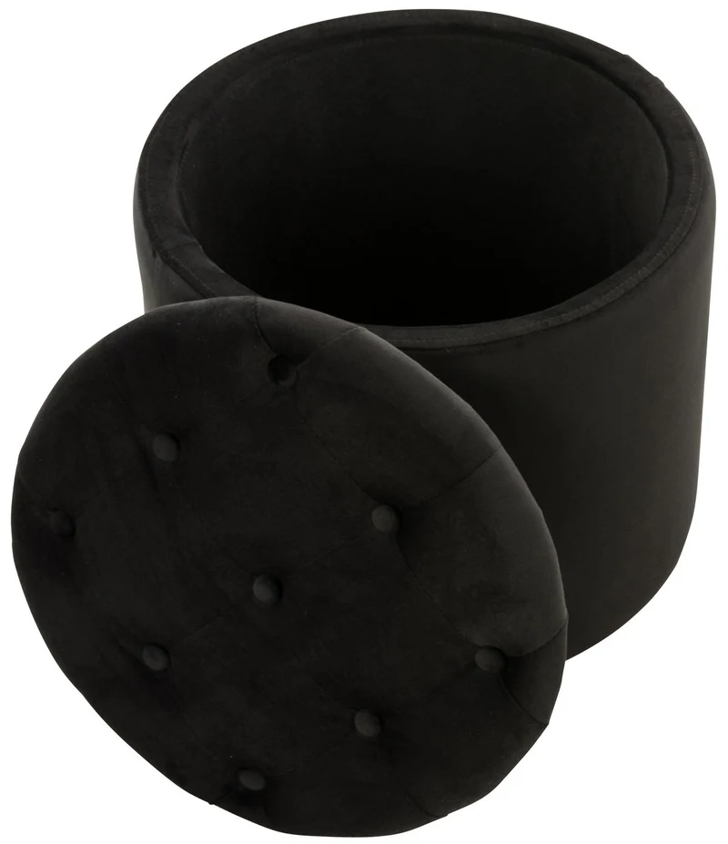 Pouf tabouret coffre avec espace de rangement en tissu velours noir 42x44cm TABO10082