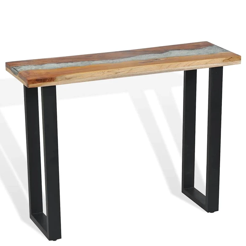 Table console en teck avec incrustation de verre et de résine 100x35x75 cm DEC032257