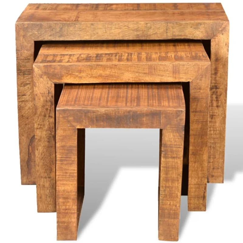 Lot de 3 tables gigogne bout de canapé en bois massif de manguier marron DEC032574