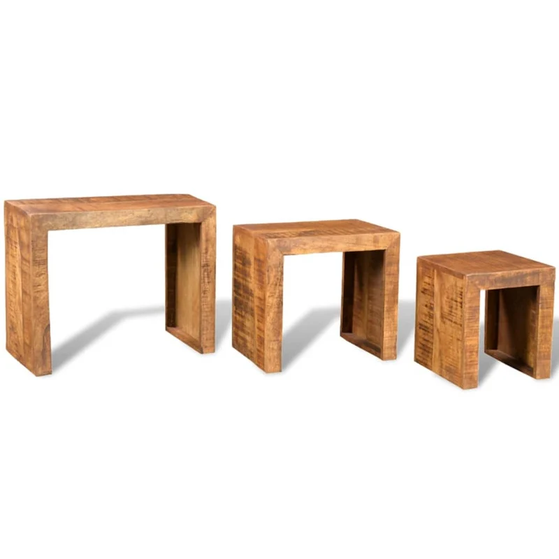 Lot de 3 tables gigogne bout de canapé en bois massif de manguier marron DEC032574