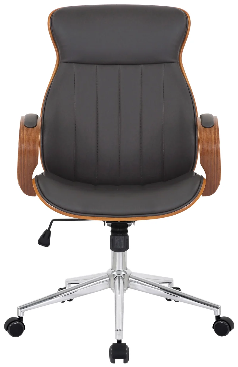 Fauteuil de bureau avec accoudoirs cadre robuste en bois courbé couleur noyer PVC marron et métal chromé 10_0002546