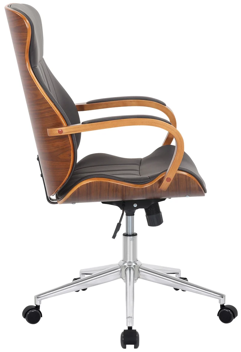 Fauteuil de bureau avec accoudoirs cadre robuste en bois courbé couleur noyer PVC marron et métal chromé 10_0002546