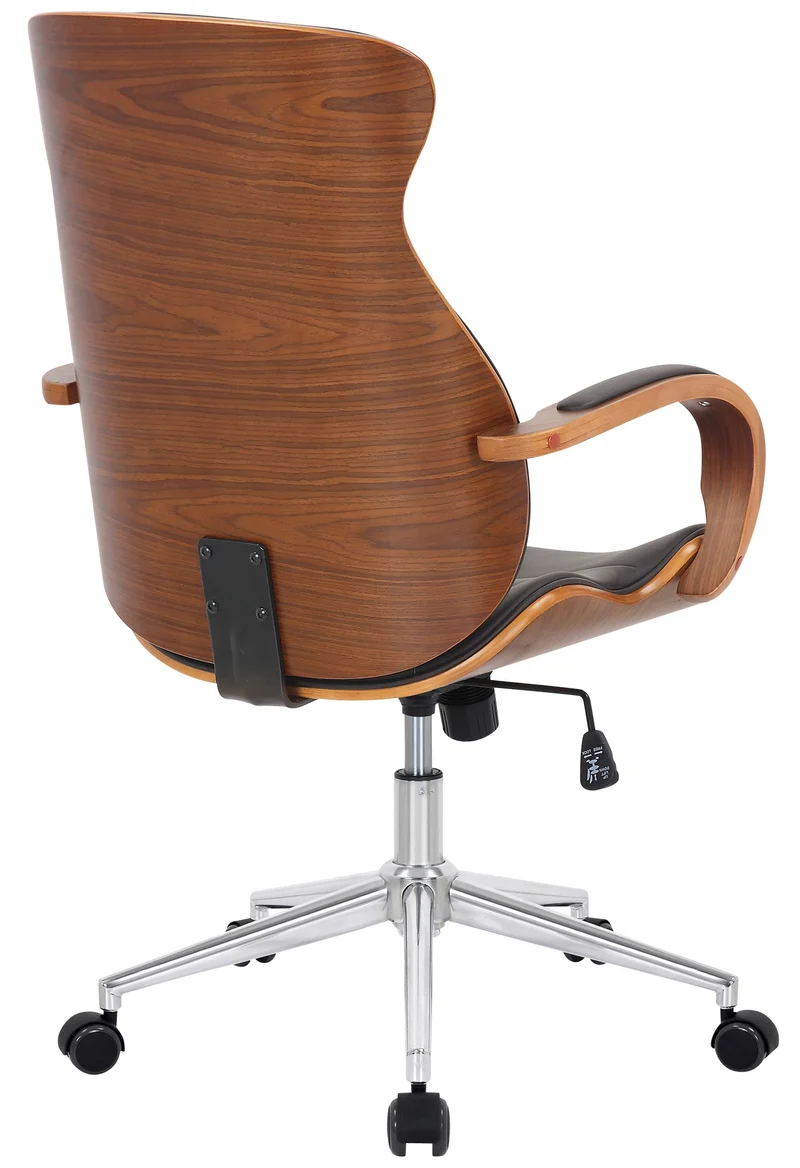 Fauteuil de bureau avec accoudoirs cadre robuste en bois courbé couleur noyer PVC marron et métal chromé 10_0002546