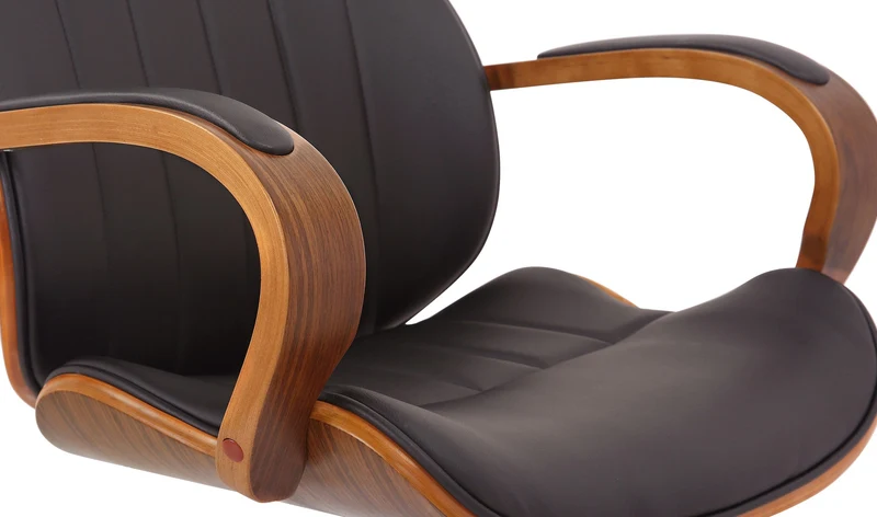 Fauteuil de bureau avec accoudoirs cadre robuste en bois courbé couleur noyer PVC marron et métal chromé 10_0002546