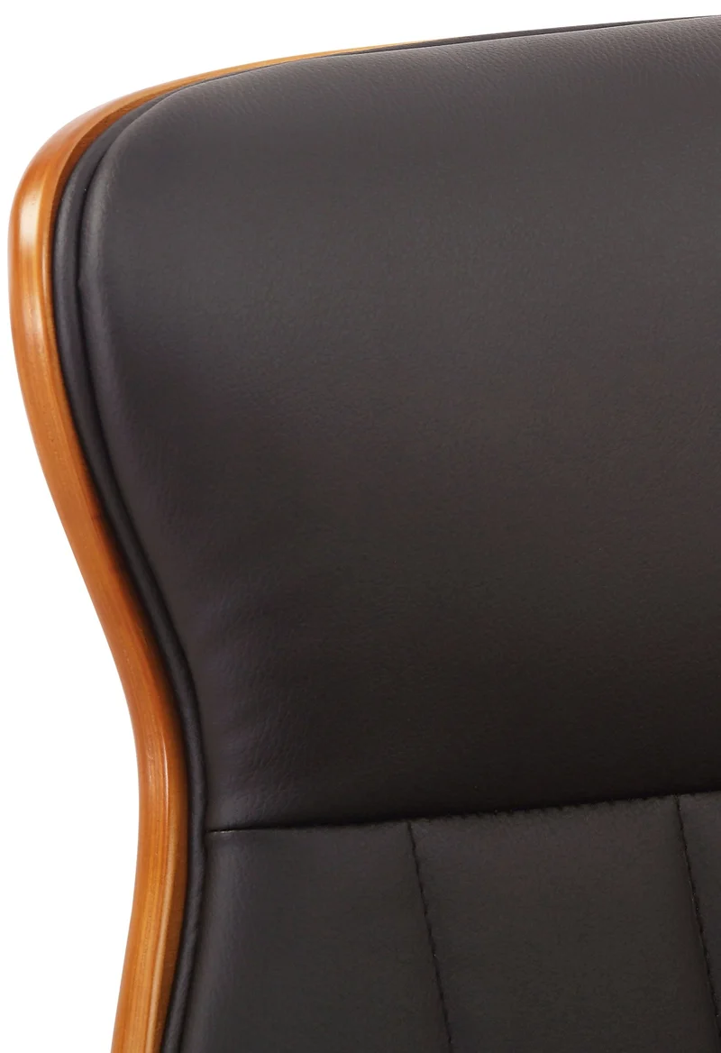 Fauteuil de bureau avec accoudoirs cadre robuste en bois courbé couleur noyer PVC marron et métal chromé 10_0002546
