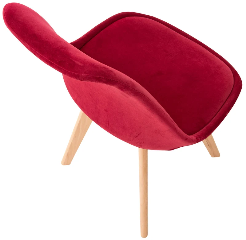 Lot de 4 chaises de salle à manger design scandinave en tissu velours rouge pieds bois clair CDS10388