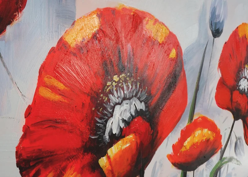 Tableau coquelicots rouges peint à la main 140x70 cm toile coton polyester multicolore 04_0011415