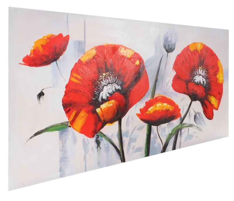 Tableau coquelicots rouges peint à la main 140x70 cm toile coton polyester multicolore 04_0011415