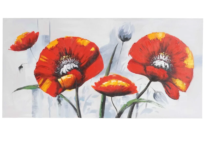 Tableau coquelicots rouges peint à la main 140x70 cm toile coton polyester multicolore 04_0011415
