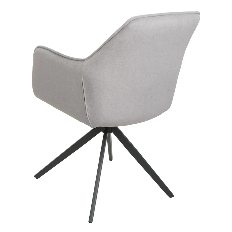 Lot de 6 chaises de salle à manger pivotantes 180° avec accoudoirs et retour automatique tissu polyester gris clair métal noir 04_0007750
