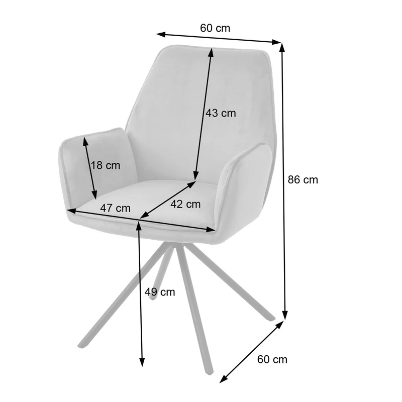 Lot de 6 chaises de salle à manger pivotantes avec accoudoirs retour automatique velours gris foncé acier inoxydable 04_0007628
