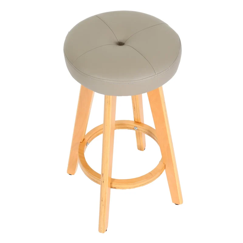 Lot de 2 tabourets de bar pivotants 360° avec repose pieds similicuir taupe bois clair 04_0007471