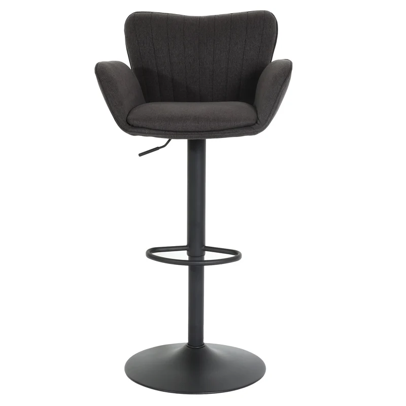 Lot de 2 tabourets de bar pivotants 360° réglables en hauteur avec accoudoirs repose pieds tissu gris foncé métal noir 04_0007467