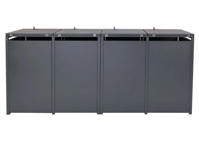 Cache poubelles 4 bacs extensible avec fermeture à clé et code 117x264x80 cm métal anthracite effet marbre foncé 04_0007000