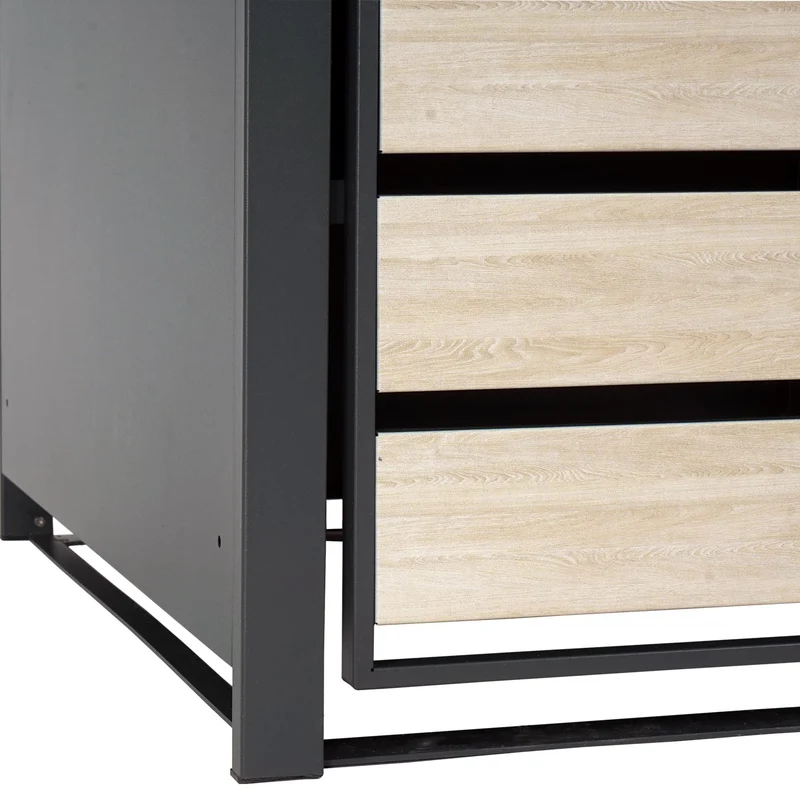 Cache poubelles 4 bacs extensible avec fermeture à clé et code 117x264x80 cm métal anthracite aspect bois hêtre clair 04_0006998
