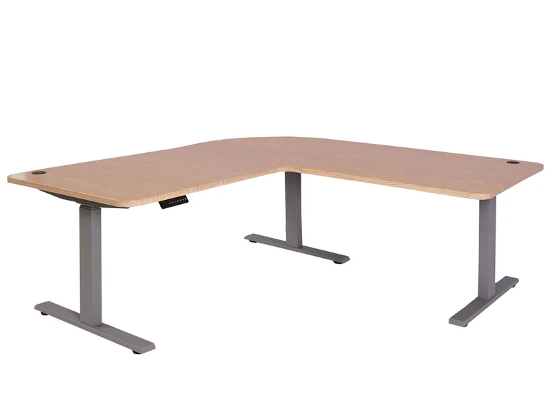 Bureau d’angle électrique réglable en hauteur 178 cm bois gris marron 3 moteurs 04_0010633