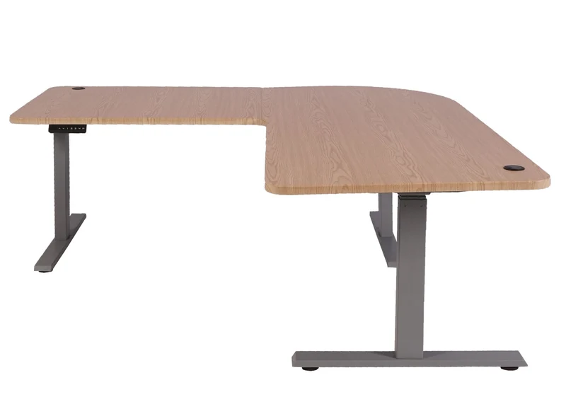 Bureau d’angle électrique réglable en hauteur 178 cm bois gris marron 3 moteurs 04_0010633