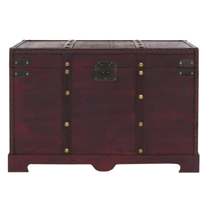 Coffre de rangement 77x47x49 cm bois massif épicéa style colonial finition antique marron 04_0011468