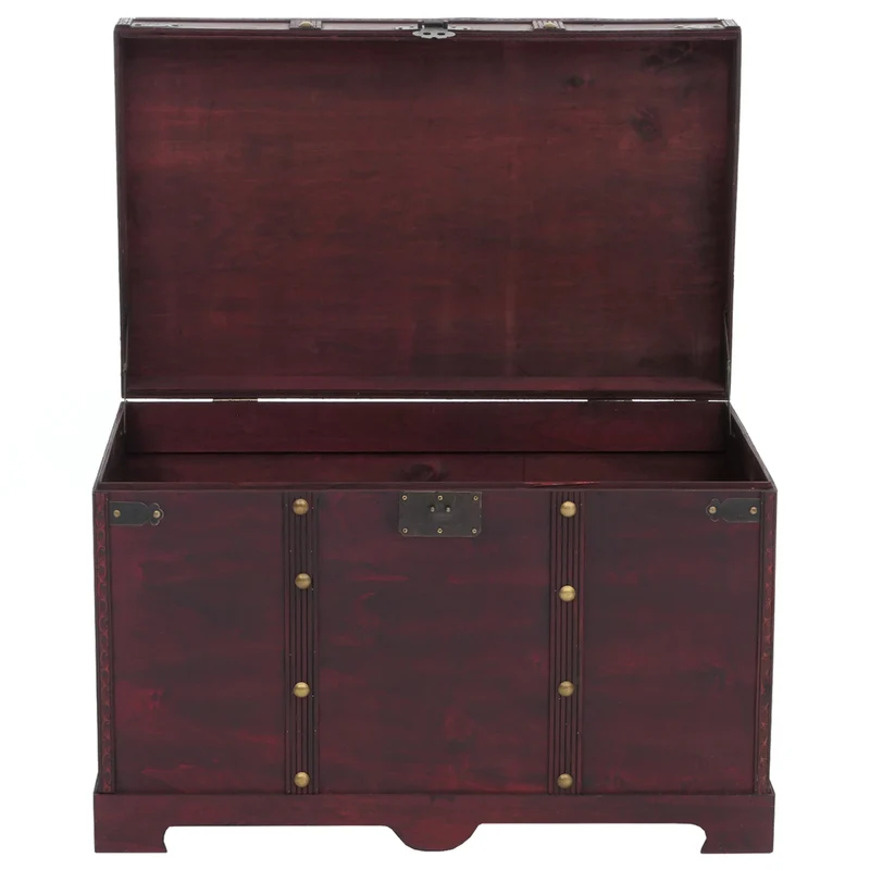 Coffre de rangement 77x47x49 cm bois massif épicéa style colonial finition antique marron 04_0011468