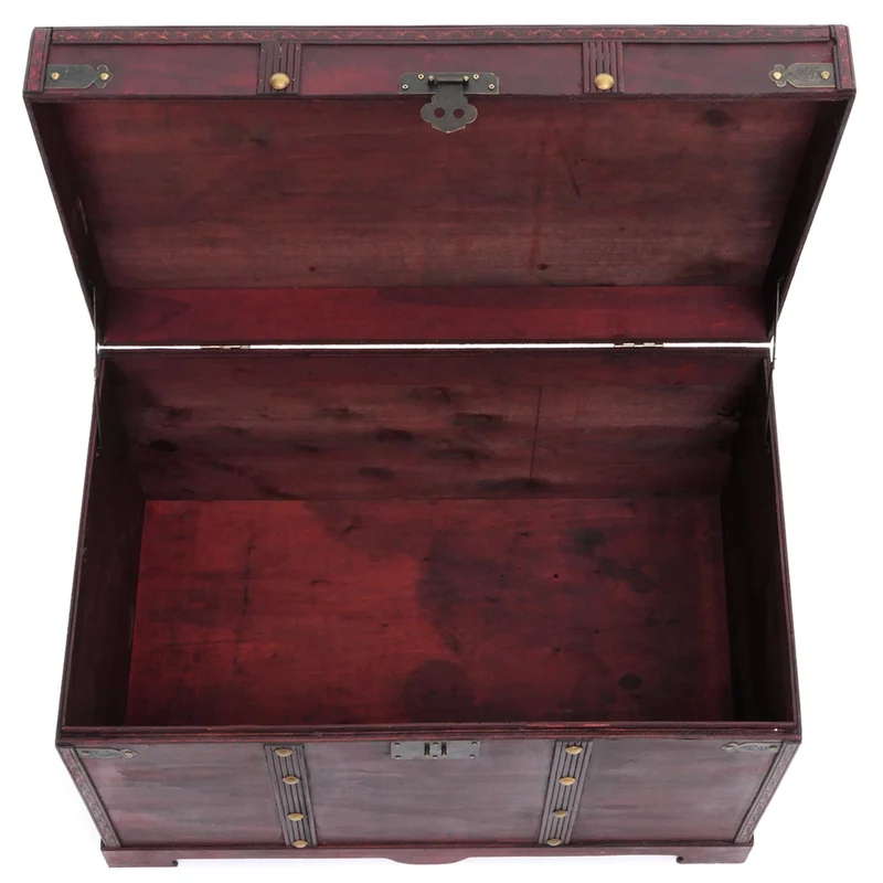 Coffre de rangement 77x47x49 cm bois massif épicéa style colonial finition antique marron 04_0011468