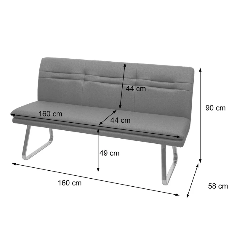 Banc de salle à manger rembourré avec dossier 160 cm tissu polyester gris acier inoxydable brossé 04_0010904