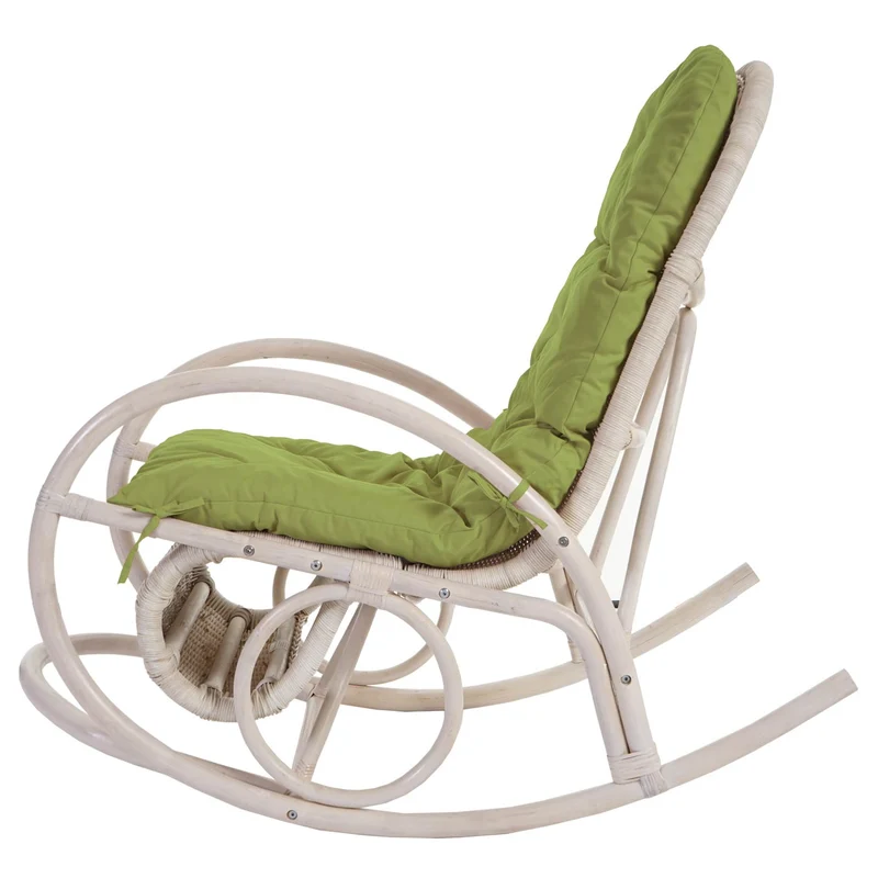 Fauteuil à bascule en rotin avec coussin épais 101x58x115 cm rotin blanc coussin vert 04_0011394