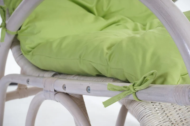 Fauteuil à bascule en rotin avec coussin épais 101x58x115 cm rotin blanc coussin vert 04_0011394