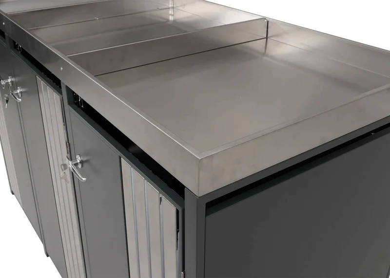 Cache poubelles triple avec jardinière intégrée 125x196x84 cm acier galvanisé inox anthracite 04_0009316